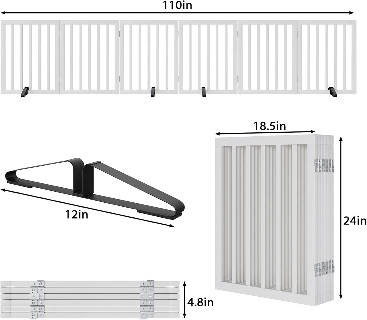 Wooden Dog Gate Freestanding Foldable 4 Panel Pet Gates Extra Wide Dog Gates for Indoor Doorways Stairs 24in Height Support Feet Included