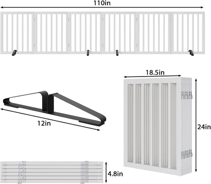Wooden Dog Gate Freestanding Foldable 4 Panel Pet Gates Extra Wide Dog Gates for Indoor Doorways Stairs 24in Height Support Feet Included