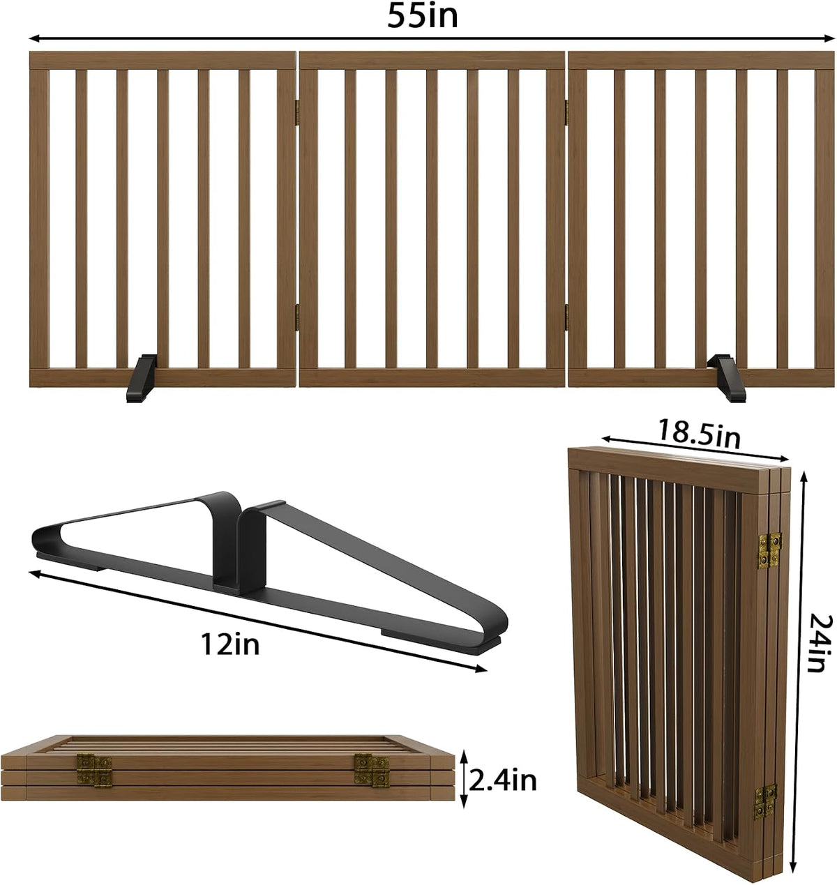 Wooden Dog Gate Freestanding Foldable 4 Panel Pet Gates Extra Wide Dog Gates for Indoor Doorways Stairs 24in Height Support Feet Included
