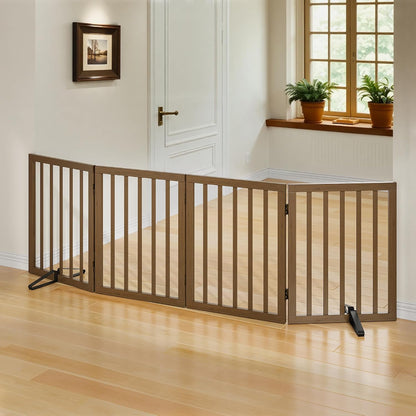 Wooden Dog Gate Freestanding Foldable 4 Panel Pet Gates Extra Wide Dog Gates for Indoor Doorways Stairs 24in Height Support Feet Included