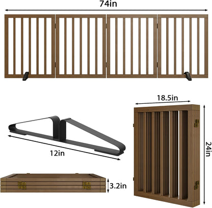 Wooden Dog Gate Freestanding Foldable 4 Panel Pet Gates Extra Wide Dog Gates for Indoor Doorways Stairs 24in Height Support Feet Included