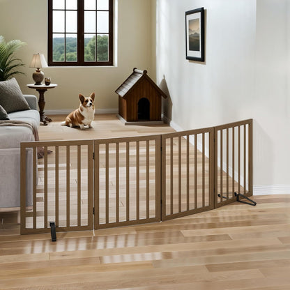 Wooden Dog Gate Freestanding Foldable 4 Panel Pet Gates Extra Wide Dog Gates for Indoor Doorways Stairs 24in Height Support Feet Included