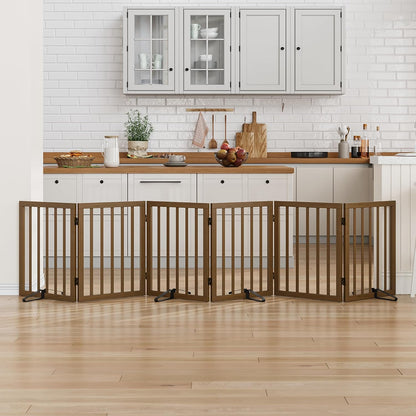 Wooden Dog Gate Freestanding Foldable 4 Panel Pet Gates Extra Wide Dog Gates for Indoor Doorways Stairs 24in Height Support Feet Included