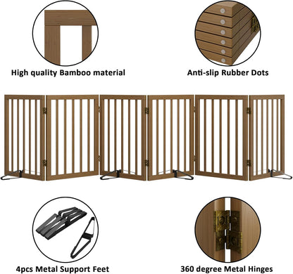 Wooden Dog Gate Freestanding Foldable 4 Panel Pet Gates Extra Wide Dog Gates for Indoor Doorways Stairs 24in Height Support Feet Included