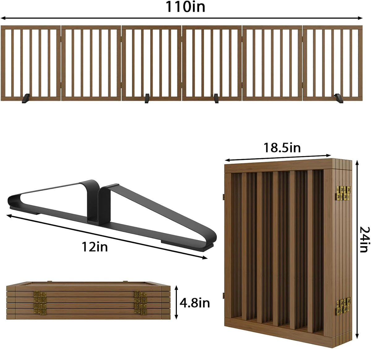 Wooden Dog Gate Freestanding Foldable 4 Panel Pet Gates Extra Wide Dog Gates for Indoor Doorways Stairs 24in Height Support Feet Included
