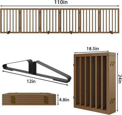 Wooden Dog Gate Freestanding Foldable 4 Panel Pet Gates Extra Wide Dog Gates for Indoor Doorways Stairs 24in Height Support Feet Included