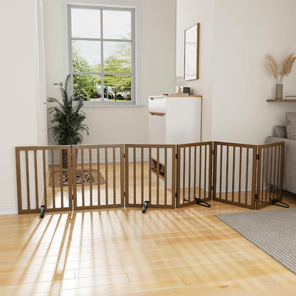 Wooden Dog Gate Freestanding Foldable 4 Panel Pet Gates Extra Wide Dog Gates for Indoor Doorways Stairs 24in Height Support Feet Included