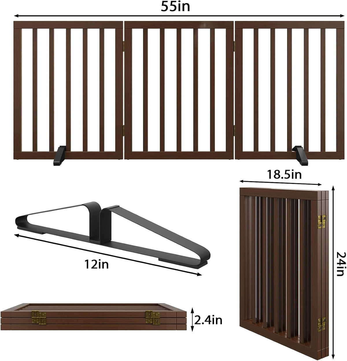 Wooden Dog Gate Freestanding Foldable 4 Panel Pet Gates Extra Wide Dog Gates for Indoor Doorways Stairs 24in Height Support Feet Included