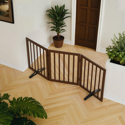 Wooden Dog Gate Freestanding Foldable 4 Panel Pet Gates Extra Wide Dog Gates for Indoor Doorways Stairs 24in Height Support Feet Included