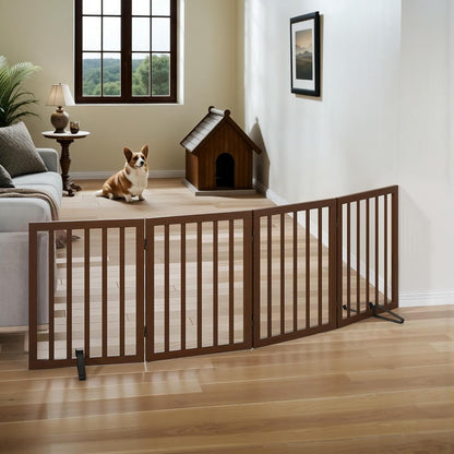 Wooden Dog Gate Freestanding Foldable 4 Panel Pet Gates Extra Wide Dog Gates for Indoor Doorways Stairs 24in Height Support Feet Included