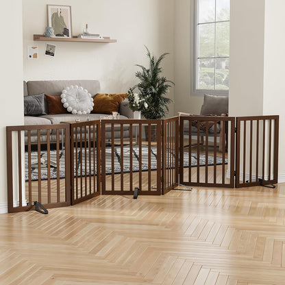 Wooden Dog Gate Freestanding Foldable 4 Panel Pet Gates Extra Wide Dog Gates for Indoor Doorways Stairs 24in Height Support Feet Included