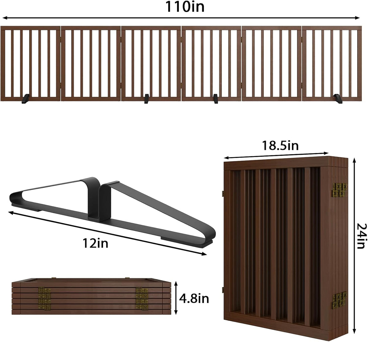 Wooden Dog Gate Freestanding Foldable 4 Panel Pet Gates Extra Wide Dog Gates for Indoor Doorways Stairs 24in Height Support Feet Included