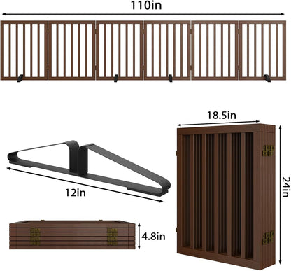 Wooden Dog Gate Freestanding Foldable 4 Panel Pet Gates Extra Wide Dog Gates for Indoor Doorways Stairs 24in Height Support Feet Included