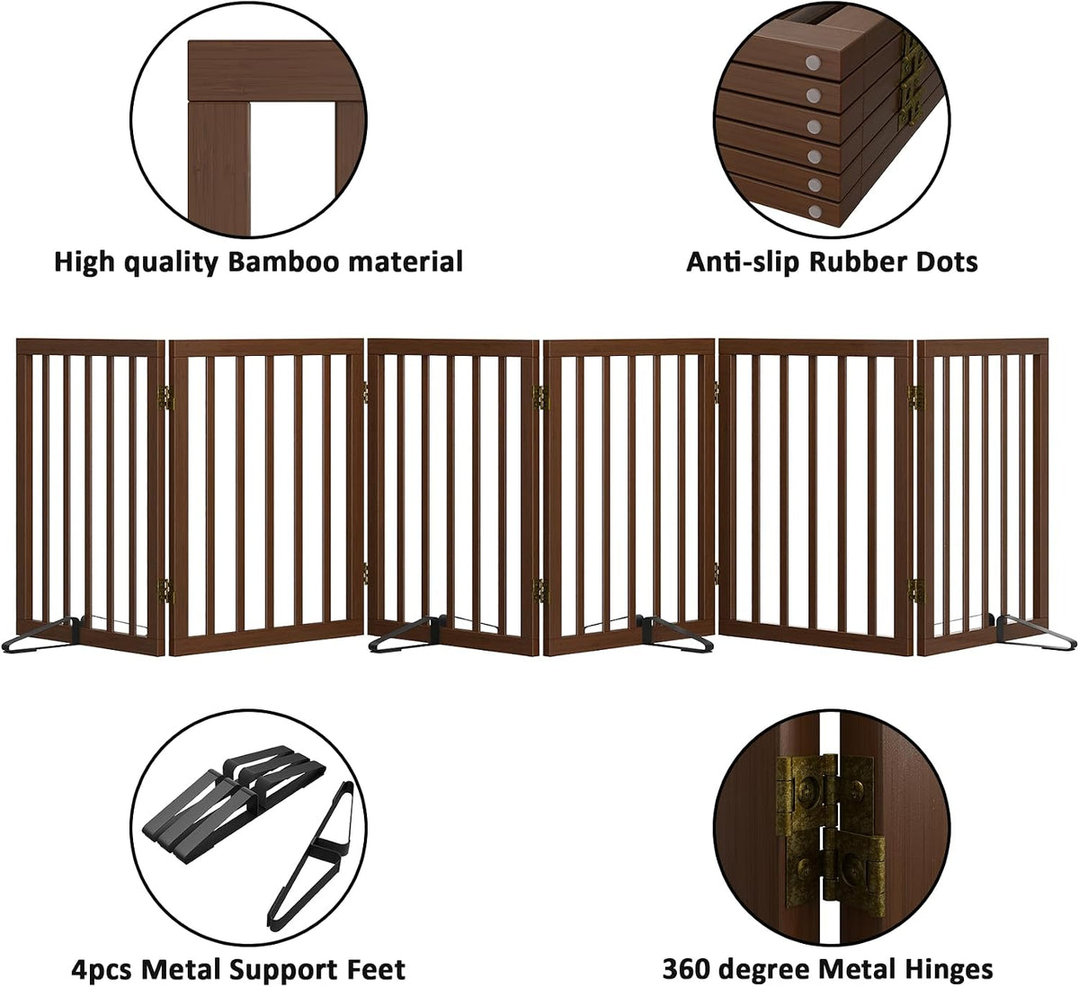 Wooden Dog Gate Freestanding Foldable 4 Panel Pet Gates Extra Wide Dog Gates for Indoor Doorways Stairs 24in Height Support Feet Included