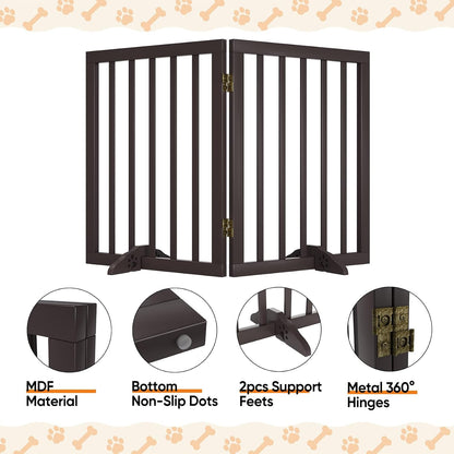 Wooden Dog Gate Freestanding Foldable 4 Panel Pet Gates Extra Wide Dog Gates for Indoor Doorways Stairs 24in Height Support Feet Included