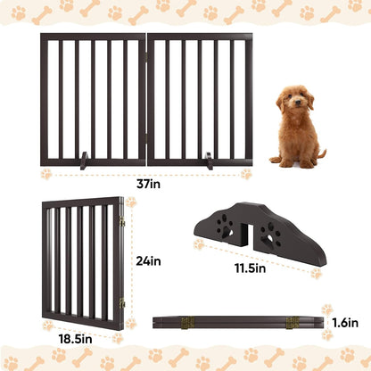 Wooden Dog Gate Freestanding Foldable 4 Panel Pet Gates Extra Wide Dog Gates for Indoor Doorways Stairs 24in Height Support Feet Included