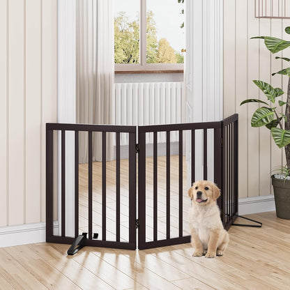 Wooden Dog Gate Freestanding Foldable 4 Panel Pet Gates Extra Wide Dog Gates for Indoor Doorways Stairs 24in Height Support Feet Included