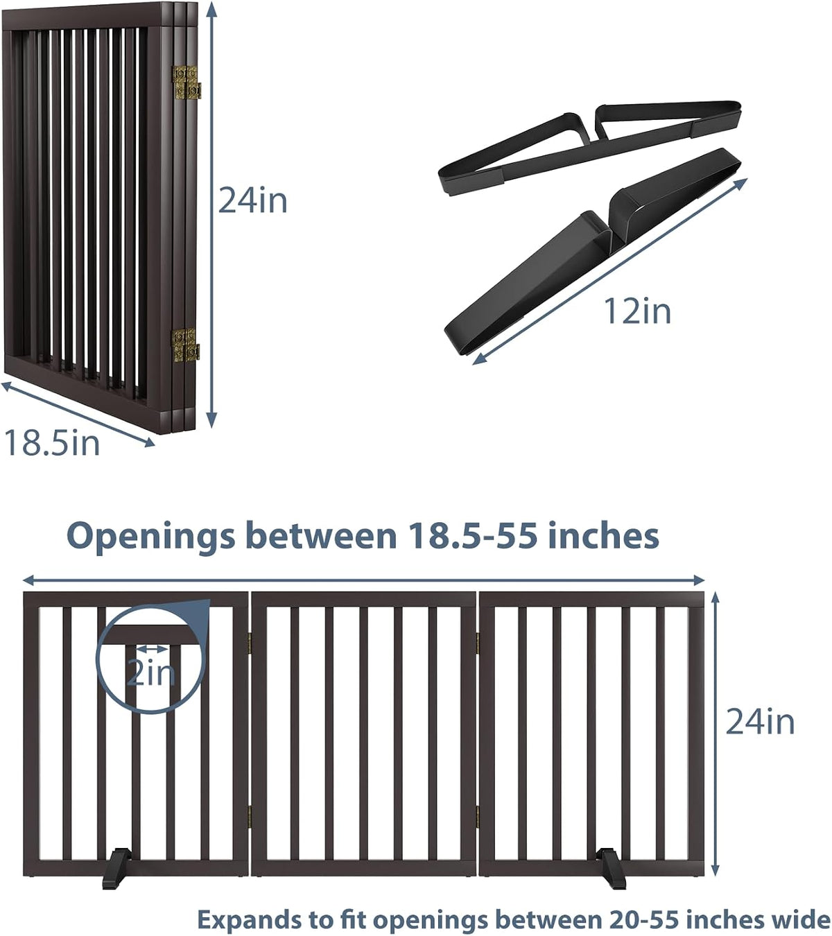 Wooden Dog Gate Freestanding Foldable 4 Panel Pet Gates Extra Wide Dog Gates for Indoor Doorways Stairs 24in Height Support Feet Included