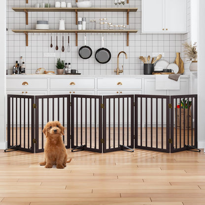 Wooden Dog Gate Freestanding Foldable 4 Panel Pet Gates Extra Wide Dog Gates for Indoor Doorways Stairs 24in Height Support Feet Included