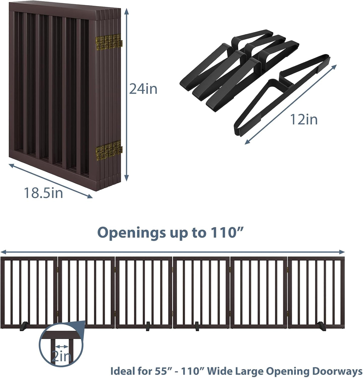 Wooden Dog Gate Freestanding Foldable 4 Panel Pet Gates Extra Wide Dog Gates for Indoor Doorways Stairs 24in Height Support Feet Included