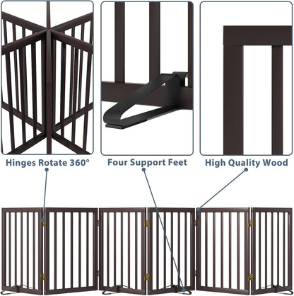 Wooden Dog Gate Freestanding Foldable 4 Panel Pet Gates Extra Wide Dog Gates for Indoor Doorways Stairs 24in Height Support Feet Included