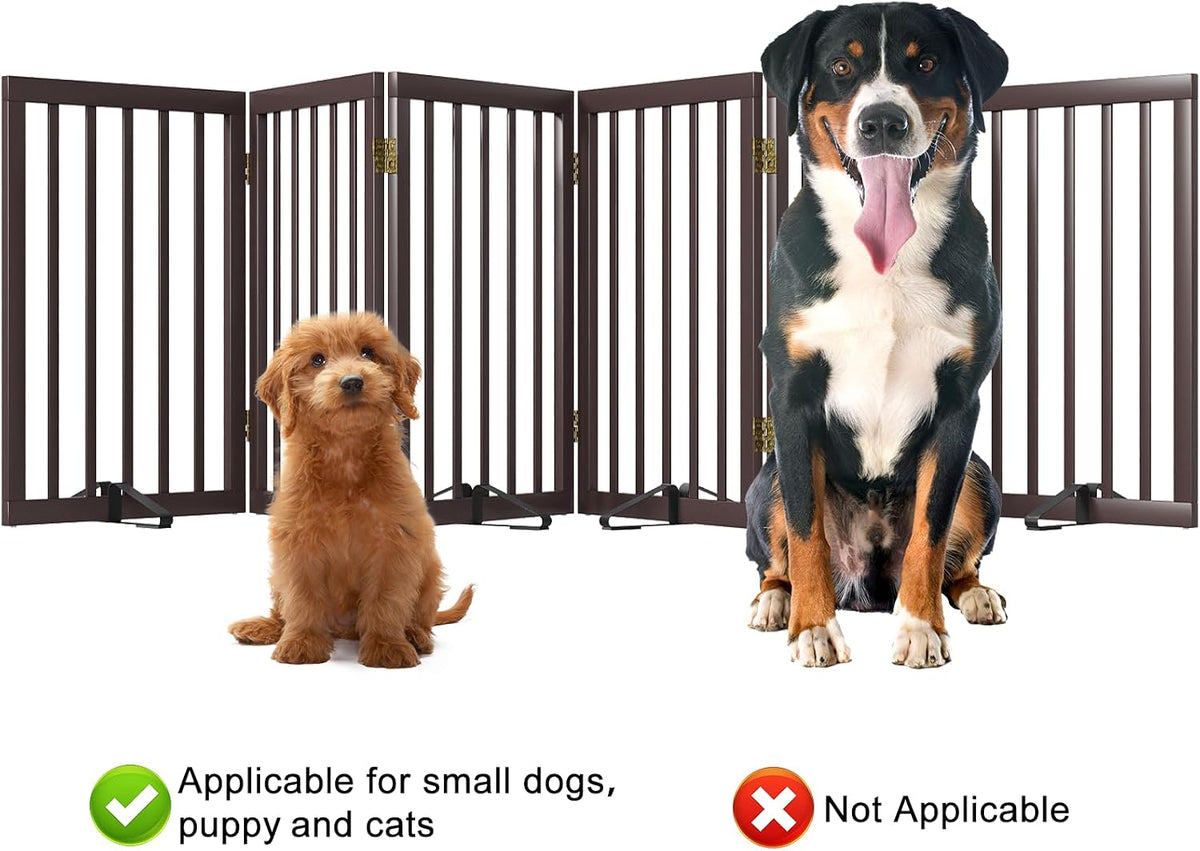 Wooden Dog Gate Freestanding Foldable 4 Panel Pet Gates Extra Wide Dog Gates for Indoor Doorways Stairs 24in Height Support Feet Included