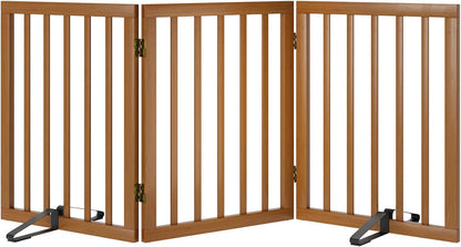 Wooden Dog Gate Freestanding Foldable 4 Panel Pet Gates Extra Wide Dog Gates for Indoor Doorways Stairs 24in Height Support Feet Included