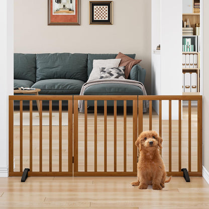 Wooden Dog Gate Freestanding Foldable 4 Panel Pet Gates Extra Wide Dog Gates for Indoor Doorways Stairs 24in Height Support Feet Included