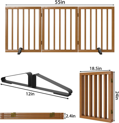 Wooden Dog Gate Freestanding Foldable 4 Panel Pet Gates Extra Wide Dog Gates for Indoor Doorways Stairs 24in Height Support Feet Included