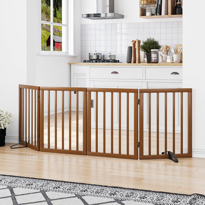 Wooden Dog Gate Freestanding Foldable 4 Panel Pet Gates Extra Wide Dog Gates for Indoor Doorways Stairs 24in Height Support Feet Included
