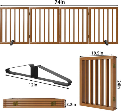 Wooden Dog Gate Freestanding Foldable 4 Panel Pet Gates Extra Wide Dog Gates for Indoor Doorways Stairs 24in Height Support Feet Included