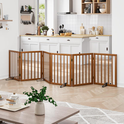 Wooden Dog Gate Freestanding Foldable 4 Panel Pet Gates Extra Wide Dog Gates for Indoor Doorways Stairs 24in Height Support Feet Included