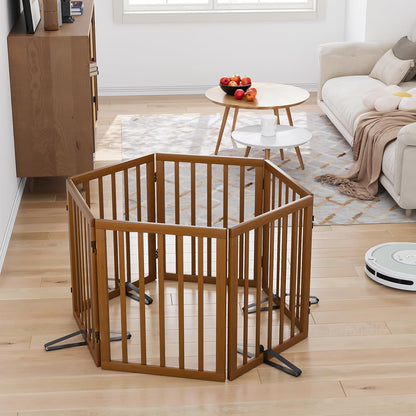 Wooden Dog Gate Freestanding Foldable 4 Panel Pet Gates Extra Wide Dog Gates for Indoor Doorways Stairs 24in Height Support Feet Included
