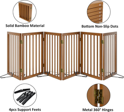 Wooden Dog Gate Freestanding Foldable 4 Panel Pet Gates Extra Wide Dog Gates for Indoor Doorways Stairs 24in Height Support Feet Included
