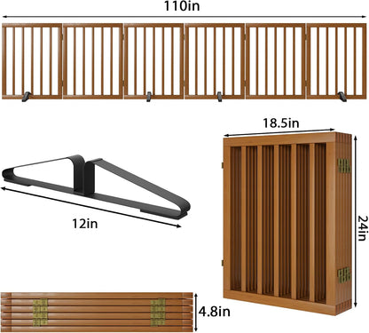 Wooden Dog Gate Freestanding Foldable 4 Panel Pet Gates Extra Wide Dog Gates for Indoor Doorways Stairs 24in Height Support Feet Included