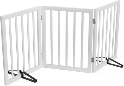 Wooden Dog Gate Freestanding Foldable 4 Panel Pet Gates Extra Wide Dog Gates for Indoor Doorways Stairs 24in Height Support Feet Included