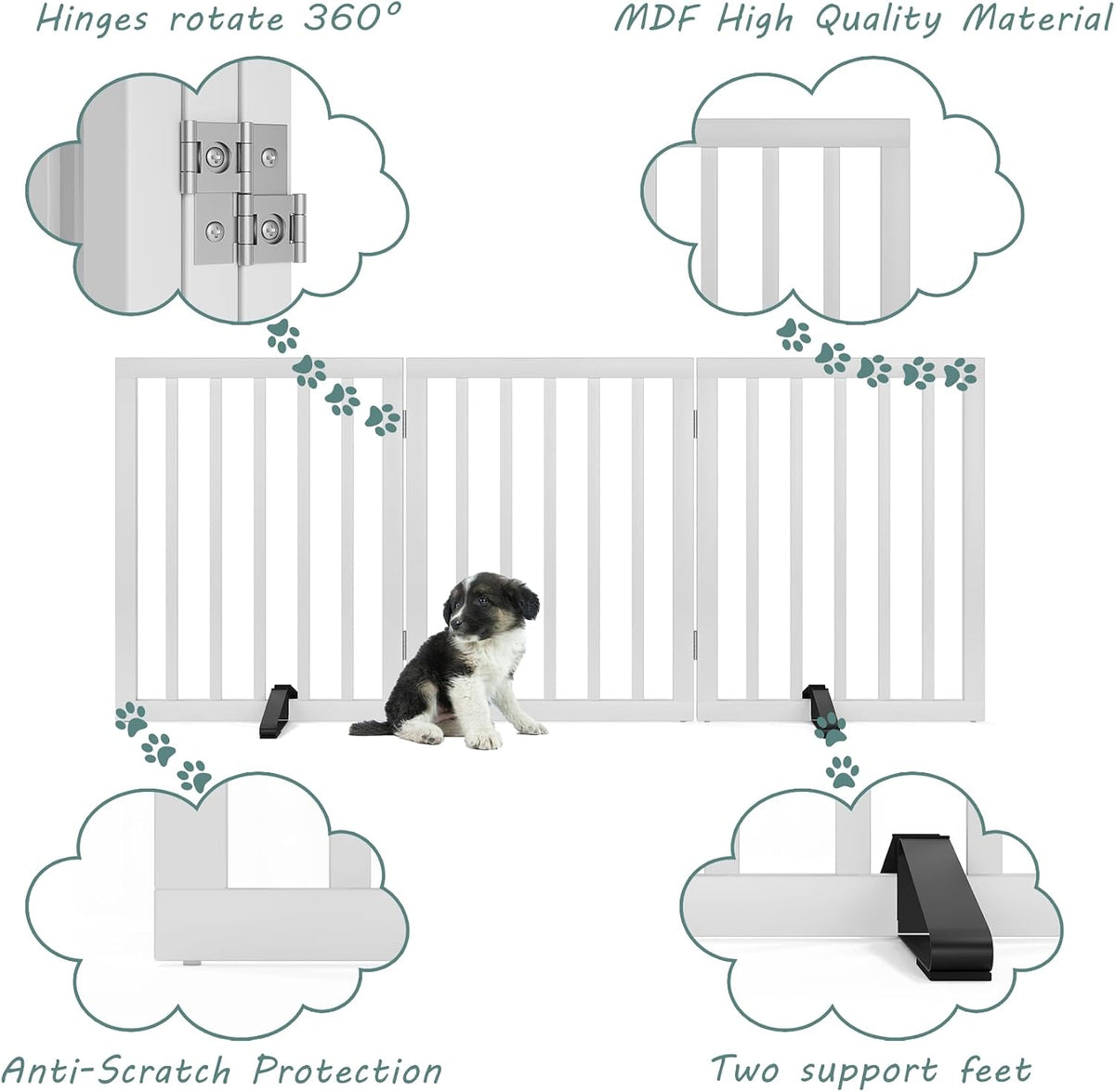 Wooden Dog Gate Freestanding Foldable 4 Panel Pet Gates Extra Wide Dog Gates for Indoor Doorways Stairs 24in Height Support Feet Included