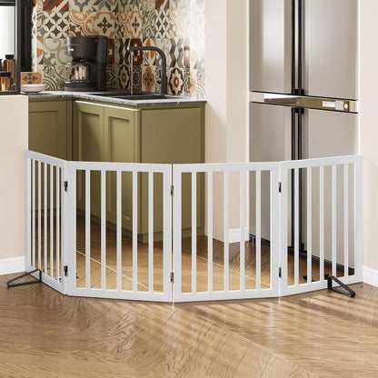 Wooden Dog Gate Freestanding Foldable 4 Panel Pet Gates Extra Wide Dog Gates for Indoor Doorways Stairs 24in Height Support Feet Included