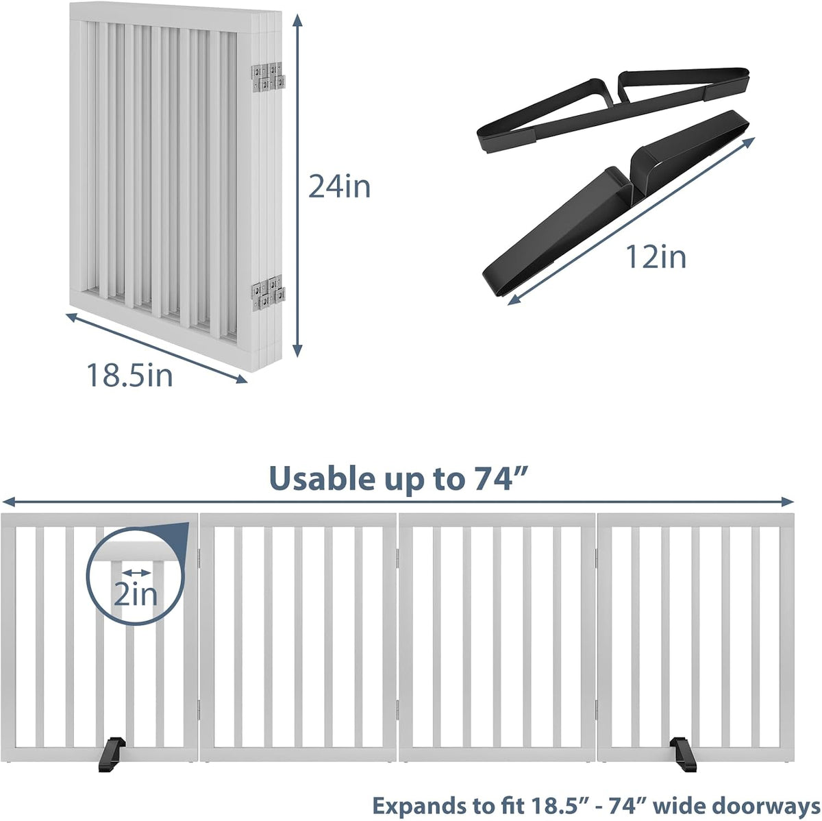 Wooden Dog Gate Freestanding Foldable 4 Panel Pet Gates Extra Wide Dog Gates for Indoor Doorways Stairs 24in Height Support Feet Included