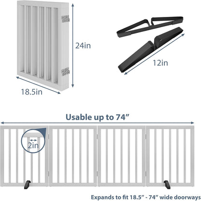 Wooden Dog Gate Freestanding Foldable 4 Panel Pet Gates Extra Wide Dog Gates for Indoor Doorways Stairs 24in Height Support Feet Included