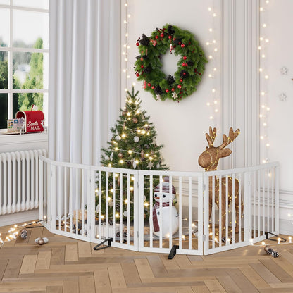 Wooden Dog Gate Freestanding Foldable 4 Panel Pet Gates Extra Wide Dog Gates for Indoor Doorways Stairs 24in Height Support Feet Included