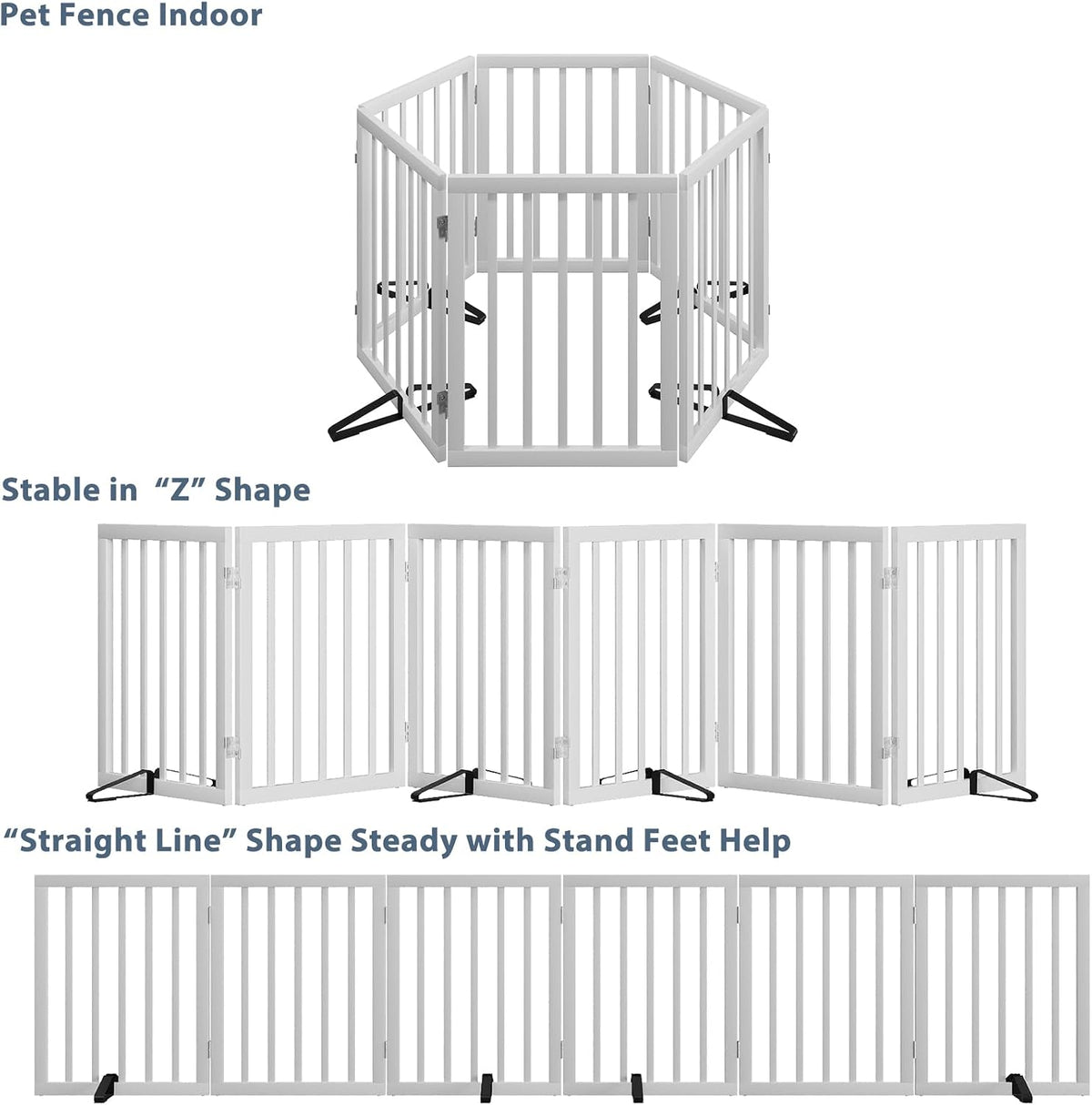 Wooden Dog Gate Freestanding Foldable 4 Panel Pet Gates Extra Wide Dog Gates for Indoor Doorways Stairs 24in Height Support Feet Included