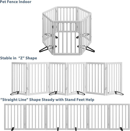 Wooden Dog Gate Freestanding Foldable 4 Panel Pet Gates Extra Wide Dog Gates for Indoor Doorways Stairs 24in Height Support Feet Included