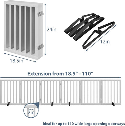 Wooden Dog Gate Freestanding Foldable 4 Panel Pet Gates Extra Wide Dog Gates for Indoor Doorways Stairs 24in Height Support Feet Included