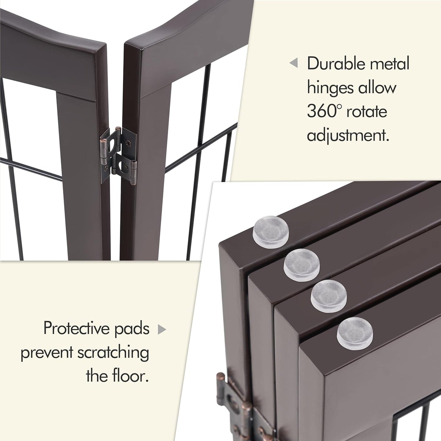 32-inch Tall Dog Gate Extra Wide Pet Gate for Dogs Indoor Foldable Wire & Wooden Puppy Safety Fence w/2 Support Feet,Freestanding Dog Gate for The House, Doorway, Stairs(White,4 Panels)