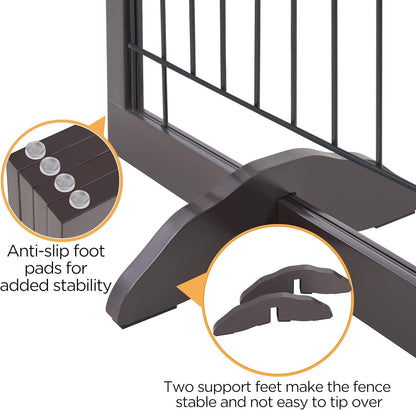 32-inch Tall Dog Gate Extra Wide Pet Gate for Dogs Indoor Foldable Wire & Wooden Puppy Safety Fence w/2 Support Feet,Freestanding Dog Gate for The House, Doorway, Stairs(White,4 Panels)