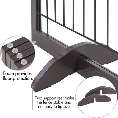 32-inch Tall Dog Gate Extra Wide Pet Gate for Dogs Indoor Foldable Wire & Wooden Puppy Safety Fence w/2 Support Feet,Freestanding Dog Gate for The House, Doorway, Stairs(White,4 Panels)