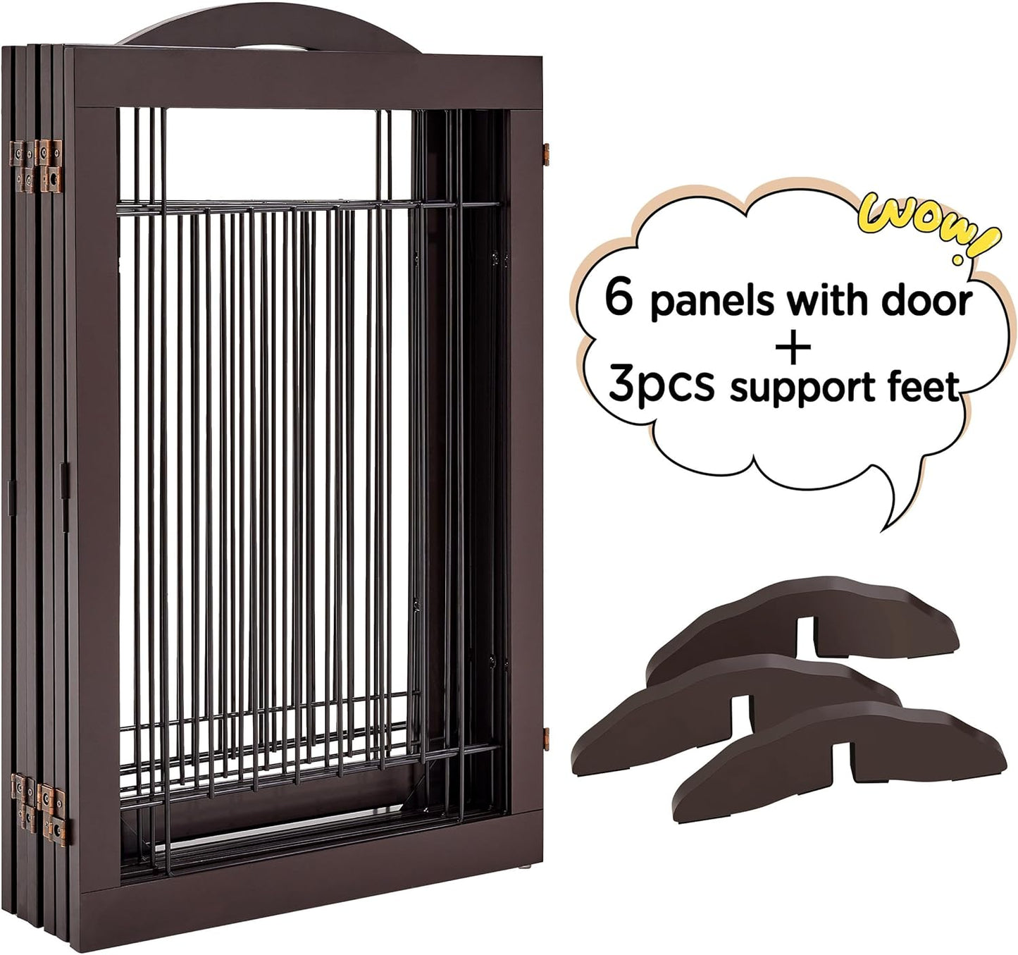 32-inch Tall Dog Gate Extra Wide Pet Gate for Dogs Indoor Foldable Wire & Wooden Puppy Safety Fence w/2 Support Feet,Freestanding Dog Gate for The House, Doorway, Stairs(White,4 Panels)