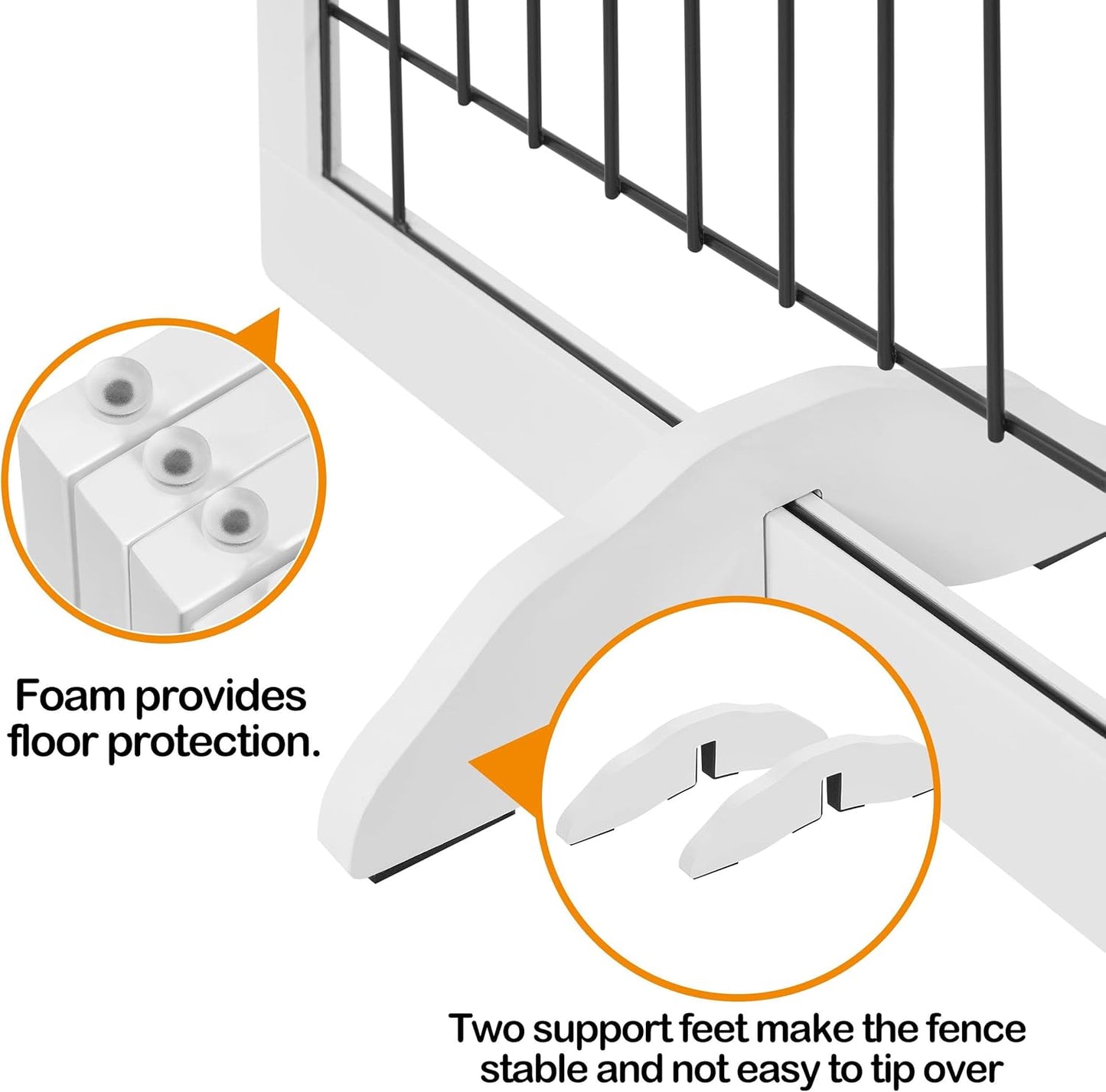32-inch Tall Dog Gate Extra Wide Pet Gate for Dogs Indoor Foldable Wire & Wooden Puppy Safety Fence w/2 Support Feet,Freestanding Dog Gate for The House, Doorway, Stairs(White,4 Panels)