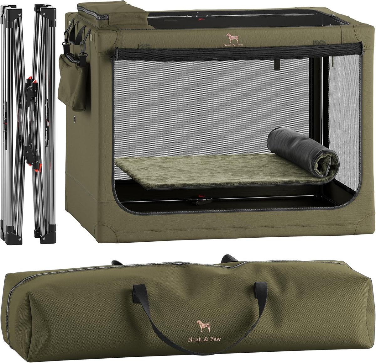 Collapsible Dog Crate 42 Inch, XXL Dog Crate for XXL, XL, Large Breeds, Travel Kennel for Car, Includes Pet Mat for Pet Cage, 2 Storage Pockets, Handbag, 10mm Locking Zippers 42 * 31 * 31